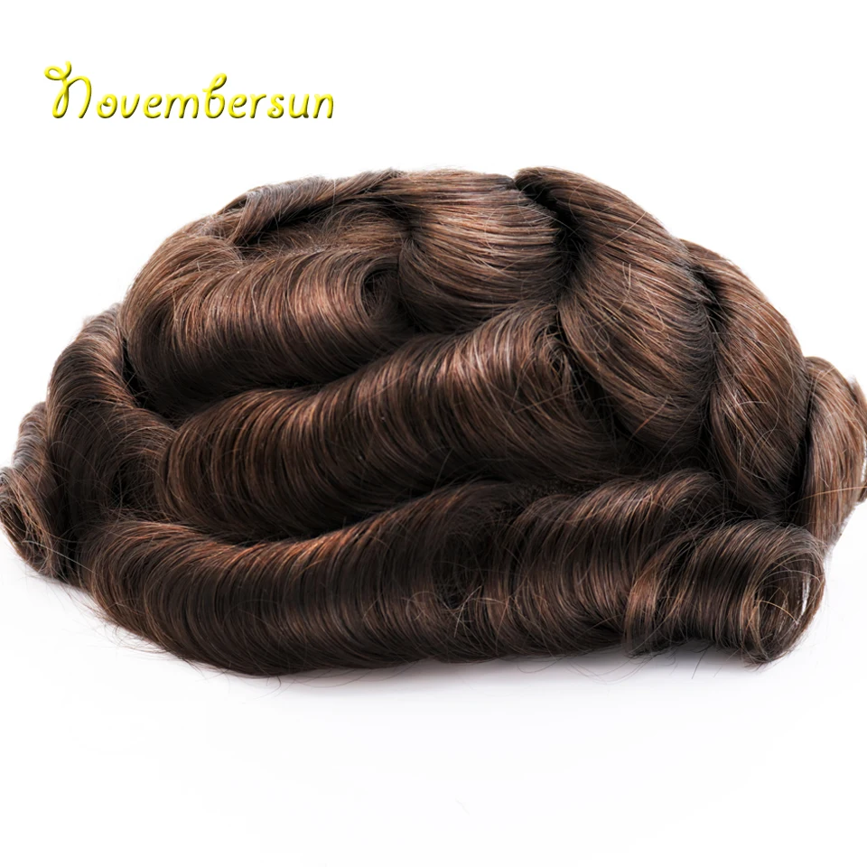 Novembersun Toupee For Men Use 100% Human Hair V——Looped Toupee Super Thin Skin 0.03mm PU Very Natural and Comfortable 3#Color）