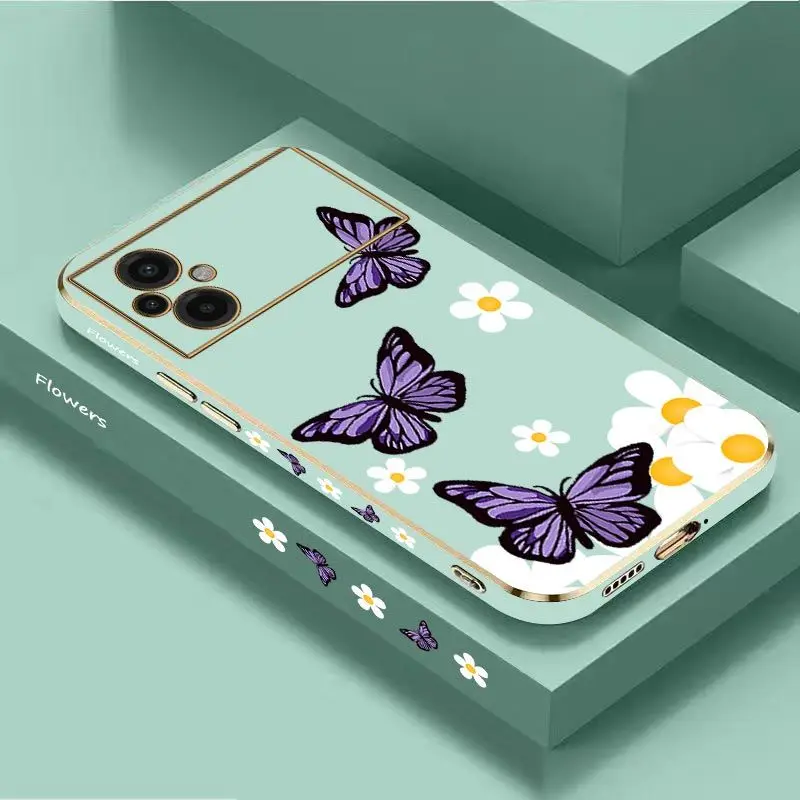 Garden Butterflies Luxury Plating Phone Case For Xiaomi Poco M5 F4 F4 GT X4 X4 GT M4 Pro F3 X3 M3 X3 NFC X2 X3 Pro C40 Cover