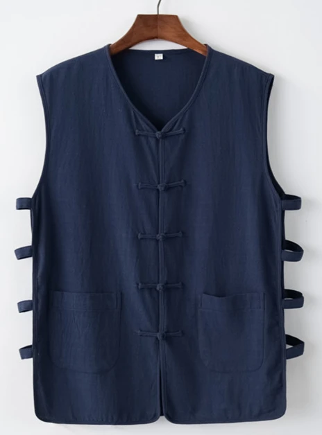 Жилет мужской из хлопка и льна льняная нижняя рубашка без рукавов на пуговицах в