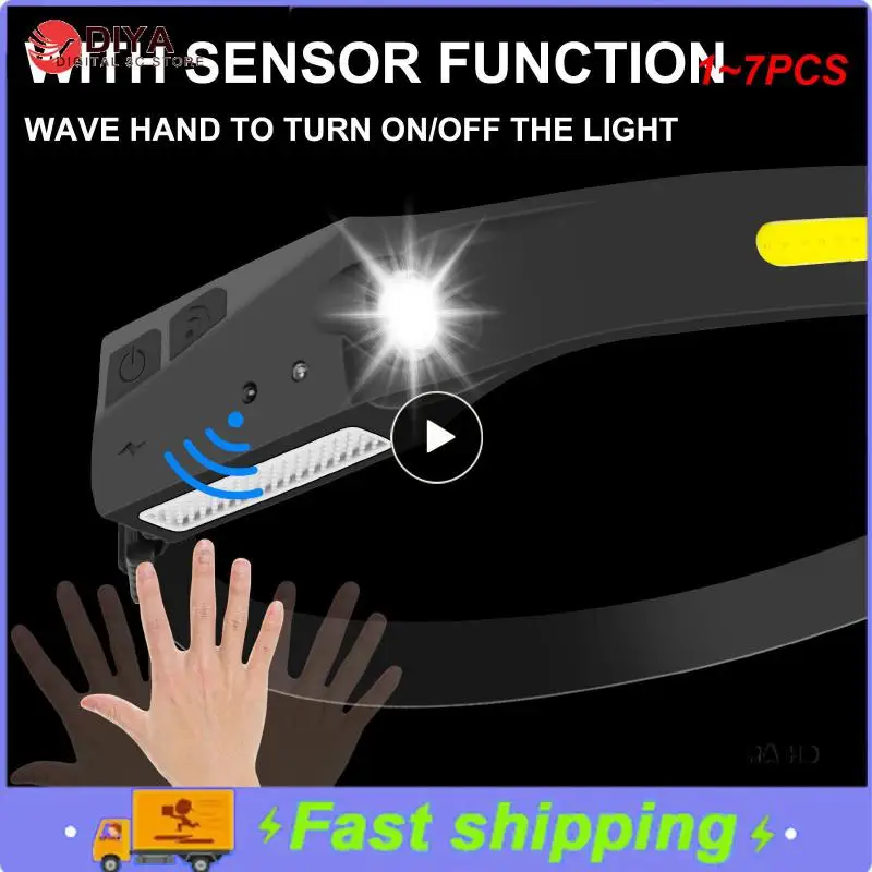 

1~7PCS NineLeaf Waterproof COB LED Head Lamp Motion Sensor Headlamp Portable Flashlight Comfortable USB Rechargeable Head