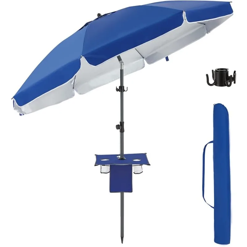 Portable Sun Shade Umbrella,7FT Sun Umbrella Beach, UPF 50+ PU Coating Beach Umbrella with Carry Bag
