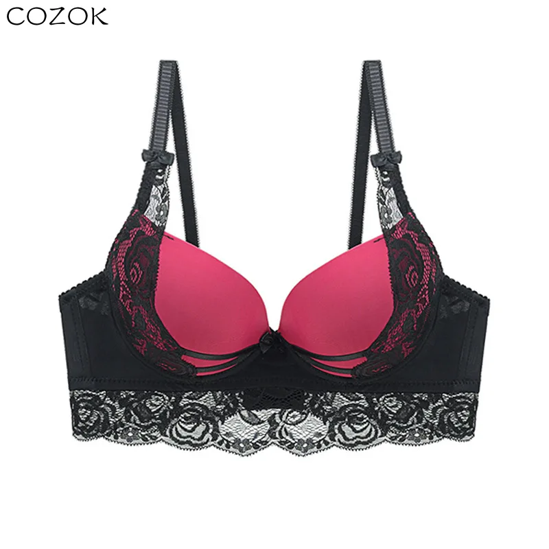 

COZOK Sexy Bras for Women Lace Bralette with Underwire Push Up Bra Padding Floral Crop Top Underwear Summer Thin Bow Lingerie Bh