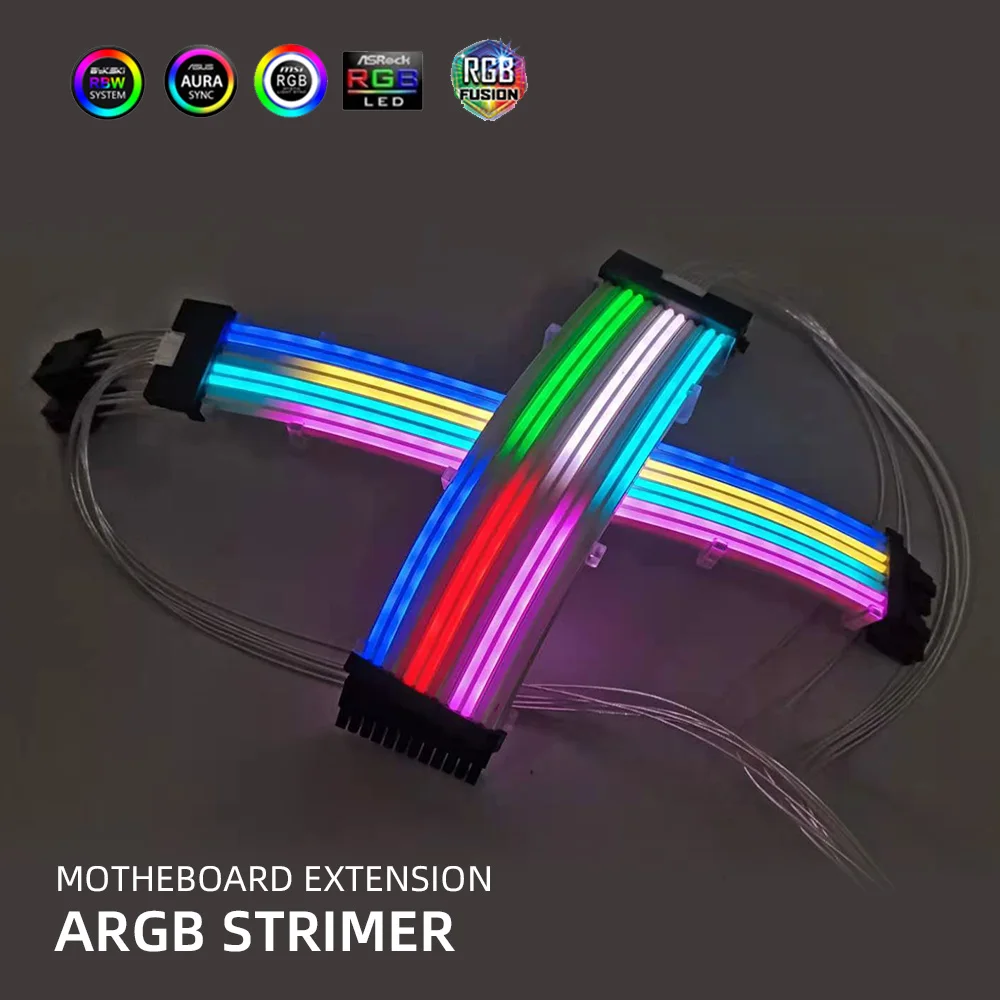 RGB 24PIN Motheboard Extension Wire ARGB GPU Cable 8PIN Lighting Rainbow Neon Strimer VGA Extender Hub PC MOD | Компьютеры и офис