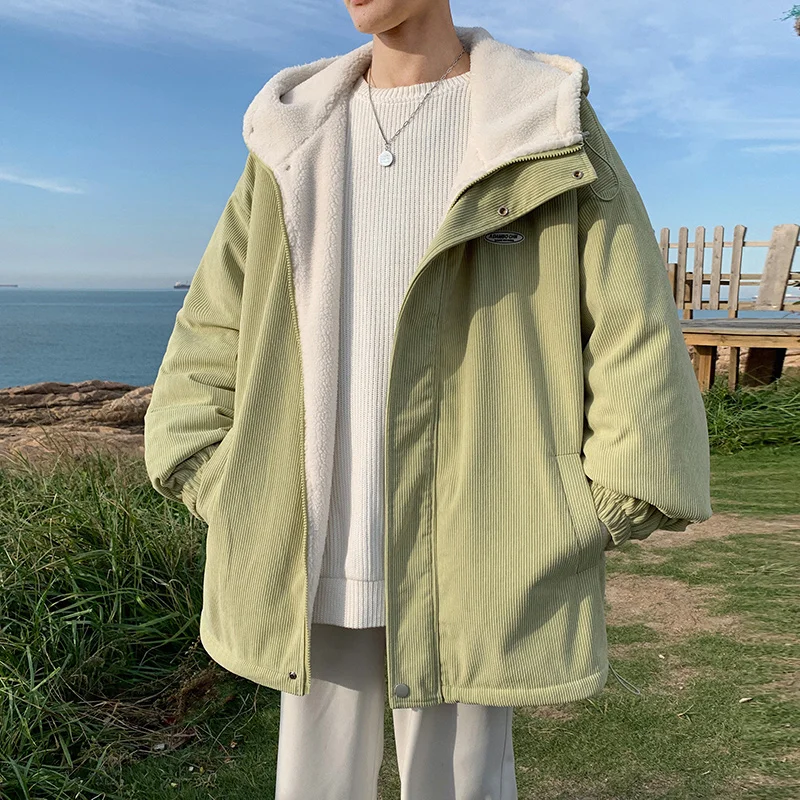 Winter Jacket Men Warm Fashion Casual Cotton Thick Lamb Wool Jackets Men Korean Loose Oversized Short Coat Mens Hooded Coat