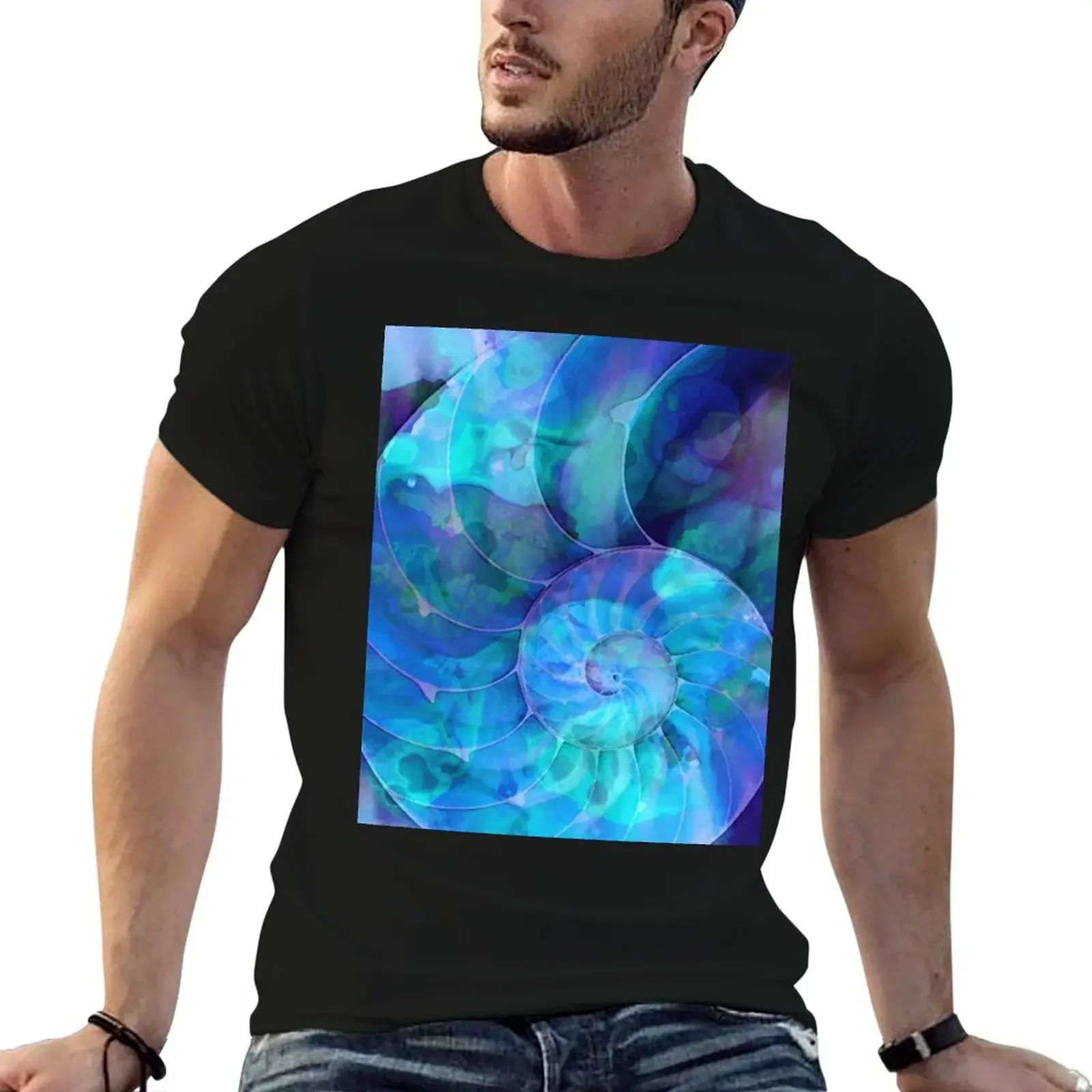 Футболка Blue Nautilus Shell By Sharon Cummings уличная одежда милые топы с аниме-фигурками