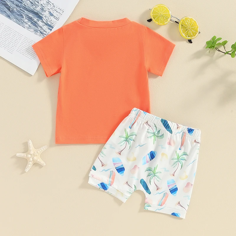 Летний комплект из 2 предметов для маленьких мальчиков топы с коротким рукавом и