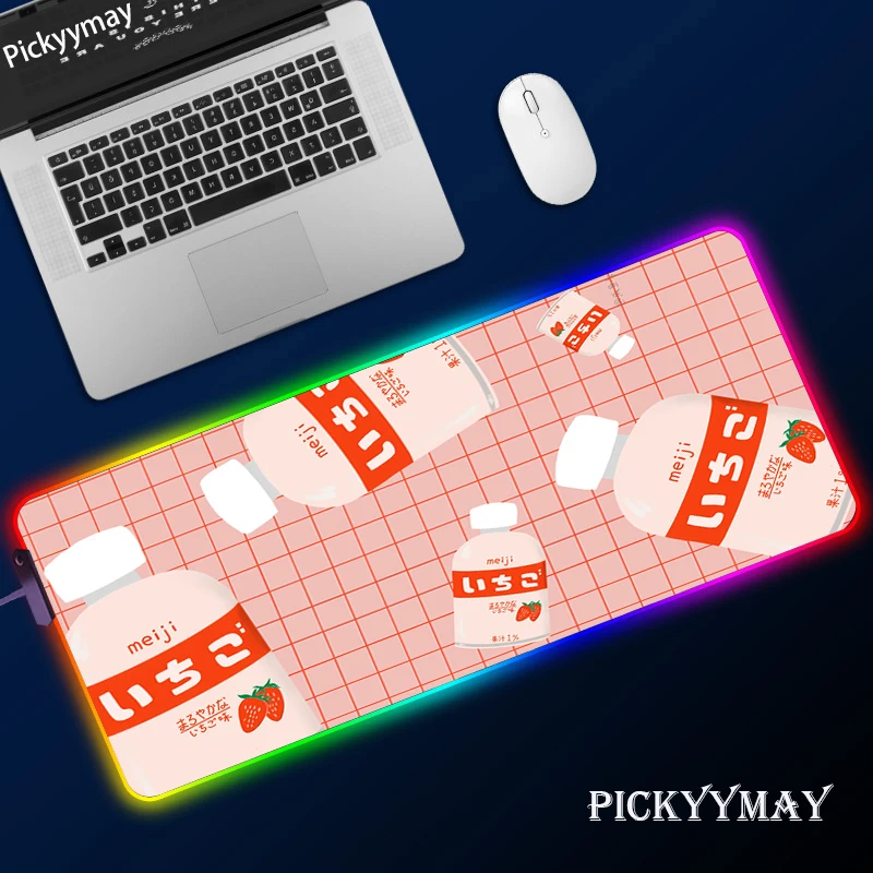 

Strawberry Milk Kawaii Gaming Mousepad Game Slipmat RGB LED Setup Gamer Decoration Mouse Pad Republic Of Gamers With Cable Rug