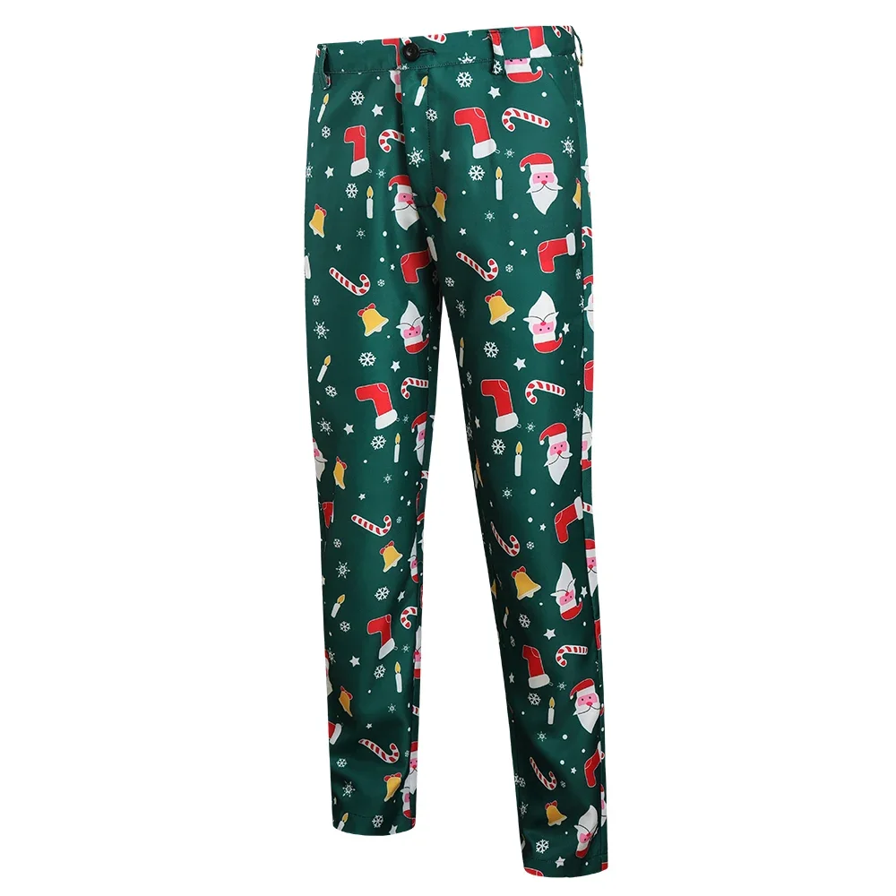 2024 Рождественский костюм Брюки Мужчины Санта-Клаус с принтом Slim Fit Мужское платье