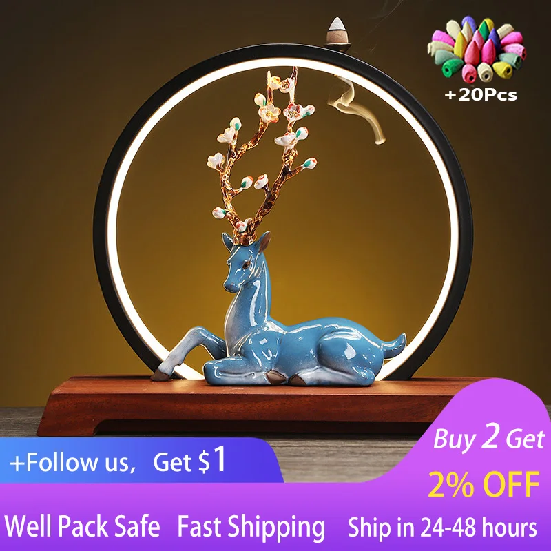 

Ceramic sika deer backflow incense burner creative light ring incense burner furniture ornaments deer handicrafts