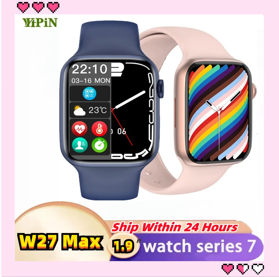 

YHPIN Original IWO W27 Max Smart Watch Series7 Men Women Bluetooth Call Wireless Charge Custom Dial Smartwatch Full Touch Screen