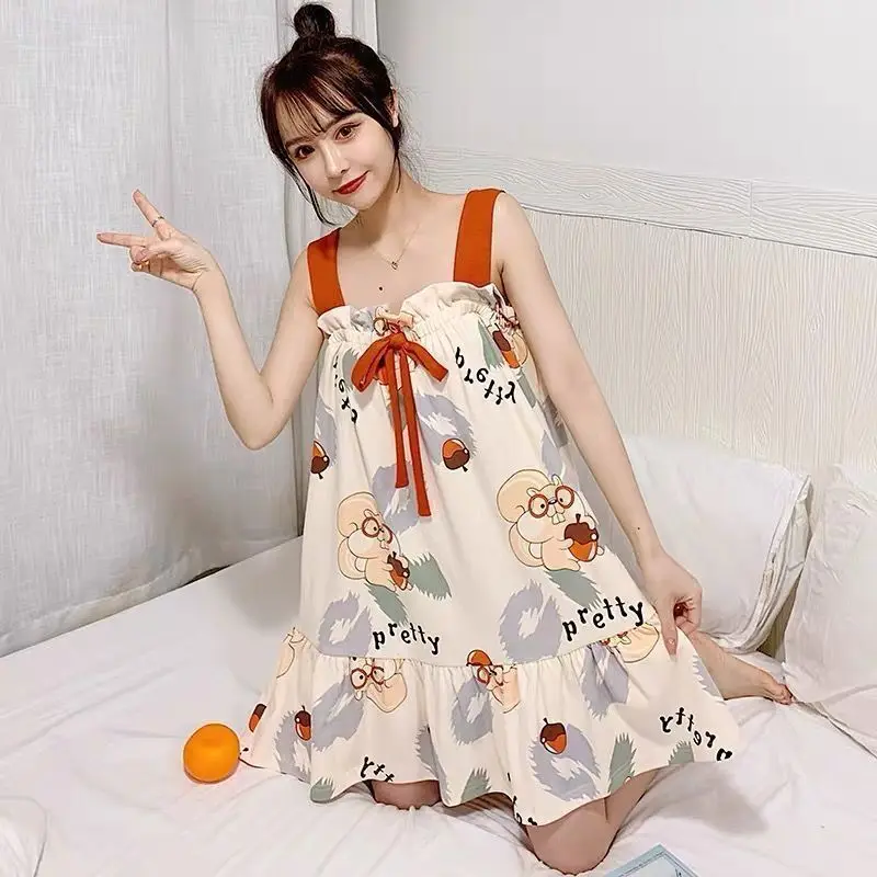 Pijamas Women Sleepwear Summer Camisolas Young Women's Home Clothing Sets Kawaii Bear Printing Soft Texture Cotton Pajamas Set