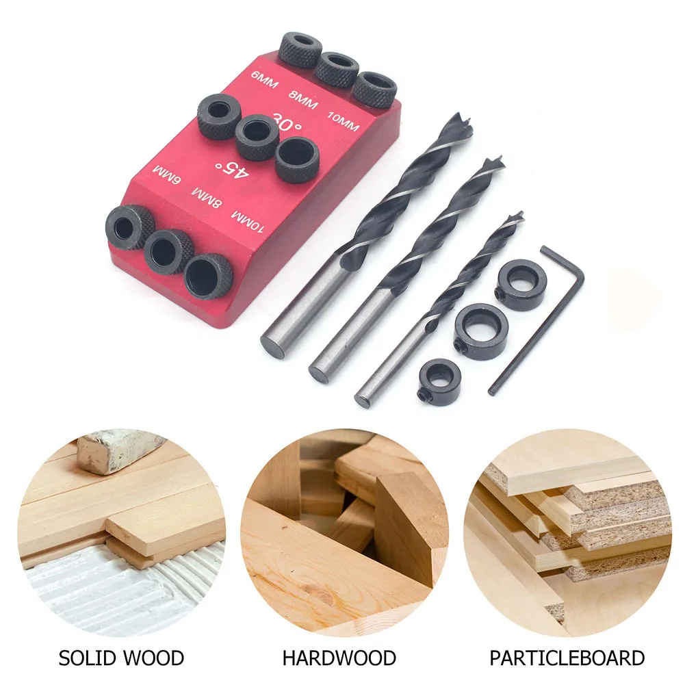 

Карманный зажим для отверстий из сплава, деревообрабатывающий инструмент для сверления на 30/45/90 градусов, расположение отверстий, рукоятка ...