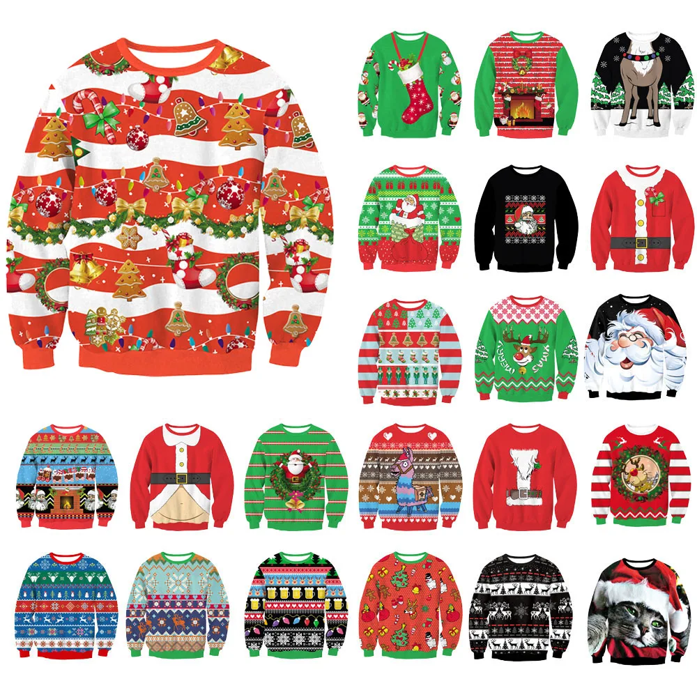 

Christmas Trees Bells Candy 3D Digital Printing Women Men Ugly Sweater Christmas 2022 Holiday Dress Party Family Xmas Pullovers