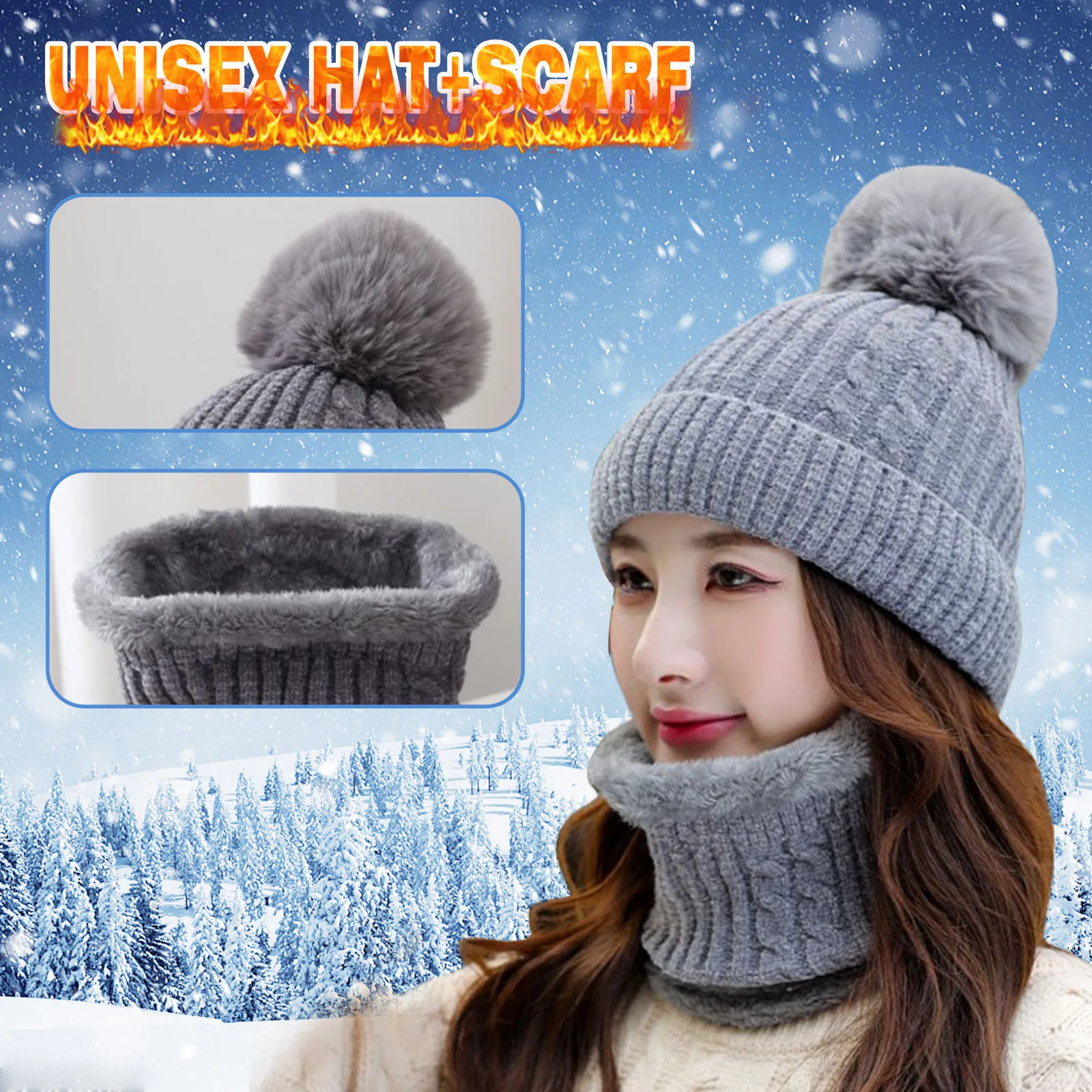 Зимний вязаный шарф зимне наушники шапка теплый женский головной убор для