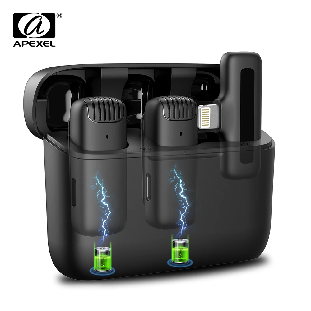 

APEXEL Wireless Microphone Mini Lavalier Portable Noise Reduction Microfone Video Recording For iPhone Android With Charging Box