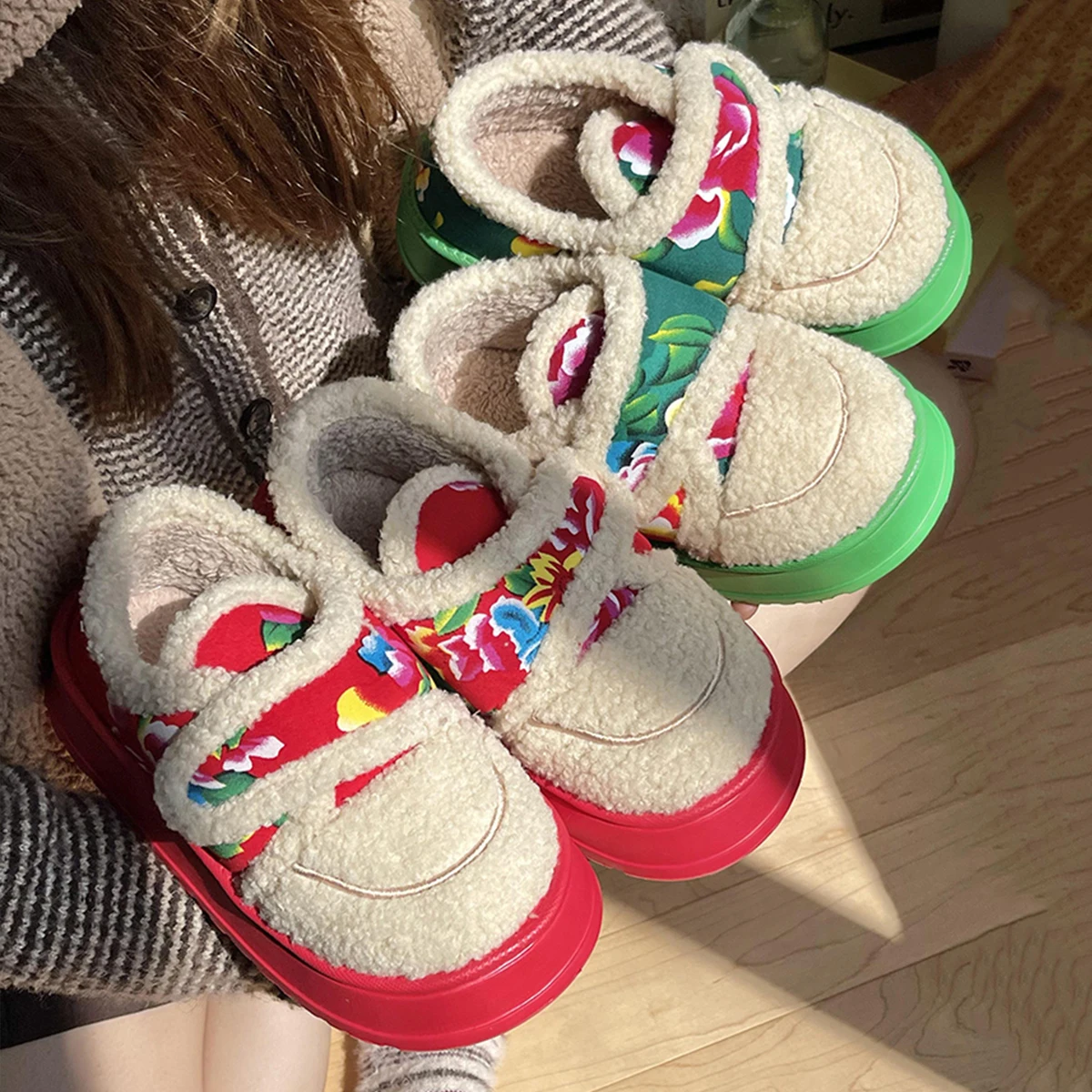 Женские ботинки с закрытым носком Mo Dou теплые плюшевые тапочки мягкая толстая