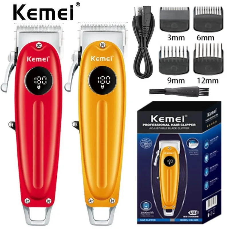 

kemei 1955 rechargeable barber electric hair trimmer beard pro hair clipper all metal finish fade blending haircut machine