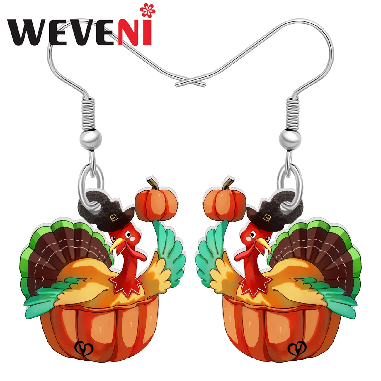 

WEVENI Acrylic Thanksgiving Pumpkin Turkey Chicken Earrings Kawaii Animals Long Dangle Drop Charm Jewelry For Women Teens