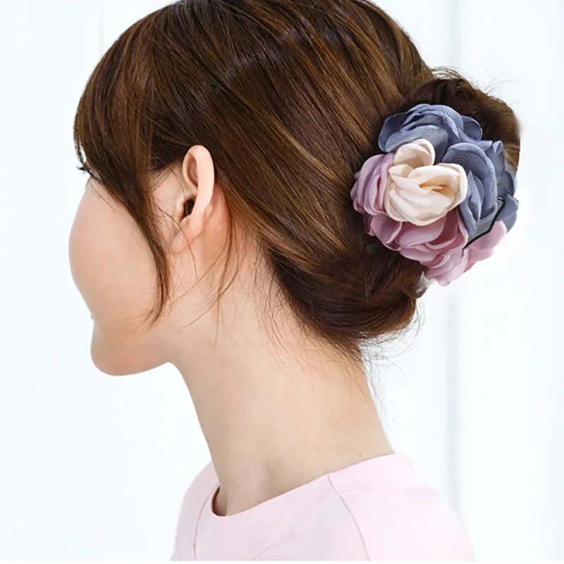 Big Camellia Flower Hair Claws Clips Women Girls Muliticolor Rose Large Clamps Ponytail Holder Barrettes Accessories |