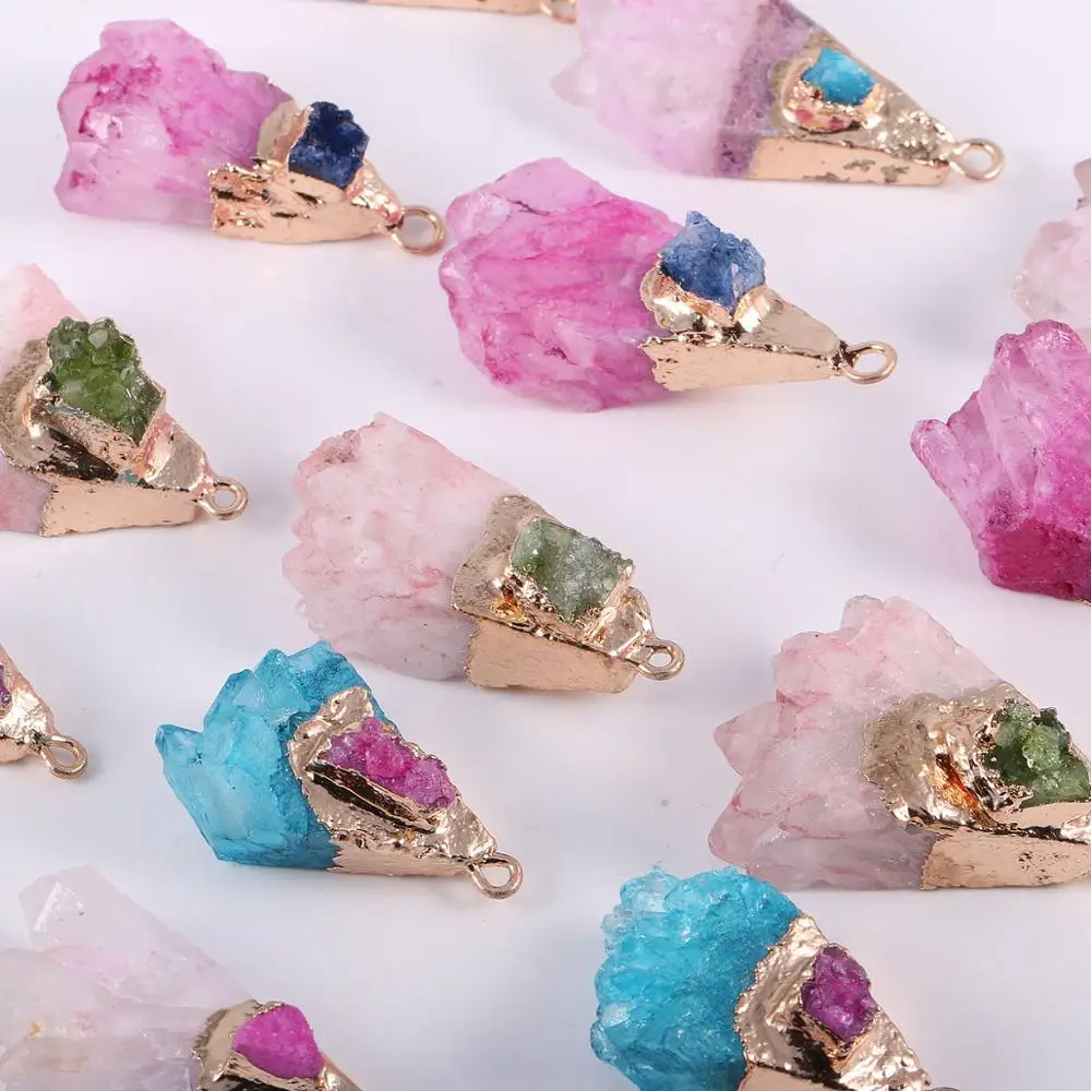 

Natural Stone Agate Crystal Bud Gold Plated Pendant For Jewelry MakingDIY Necklace Earring Accessories Gems Charm Gift18x38x12mm