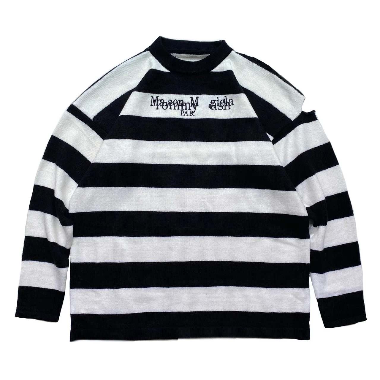 

Kapital Vintage Black&White Stripe Embroidery Crew Neck Letter Loose Shirt Medium Length Japan Style Sweater Long Sleeve Pullove