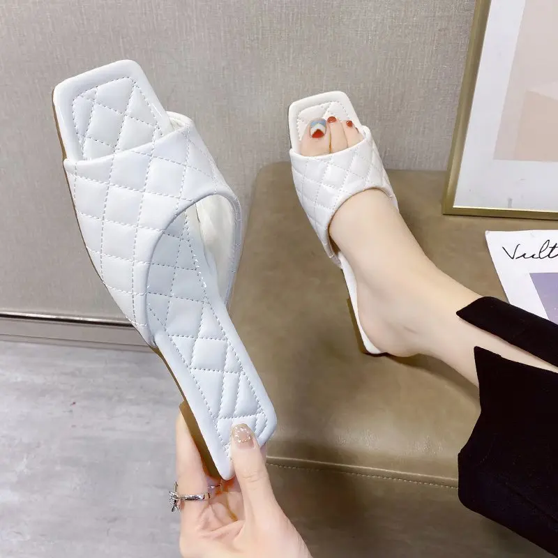 

2023 Summer New Style Solid Color Square Head Wear Candy Color Sandals Women Open-toe Versatile Low-heel Shoes Women's