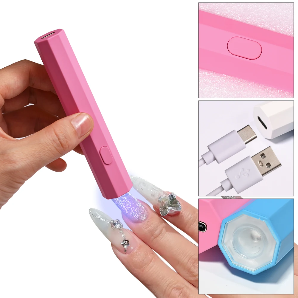 

1Pcs Mini Portable LED Nail Lamp Quick Dry Long-Lasting USB Nail Dryer Machine Handheld UV Flashlight Pen Light for Gel Nails