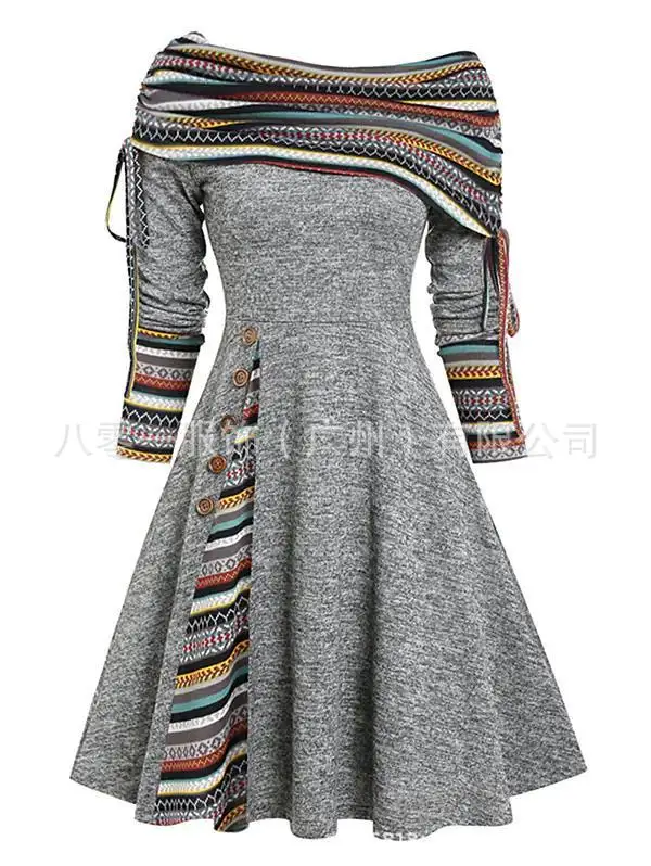 

Новинка Осень/Зима 2023 модная женская одежда с высокой талией платье с открытыми плечами и длинным рукавом для женщин