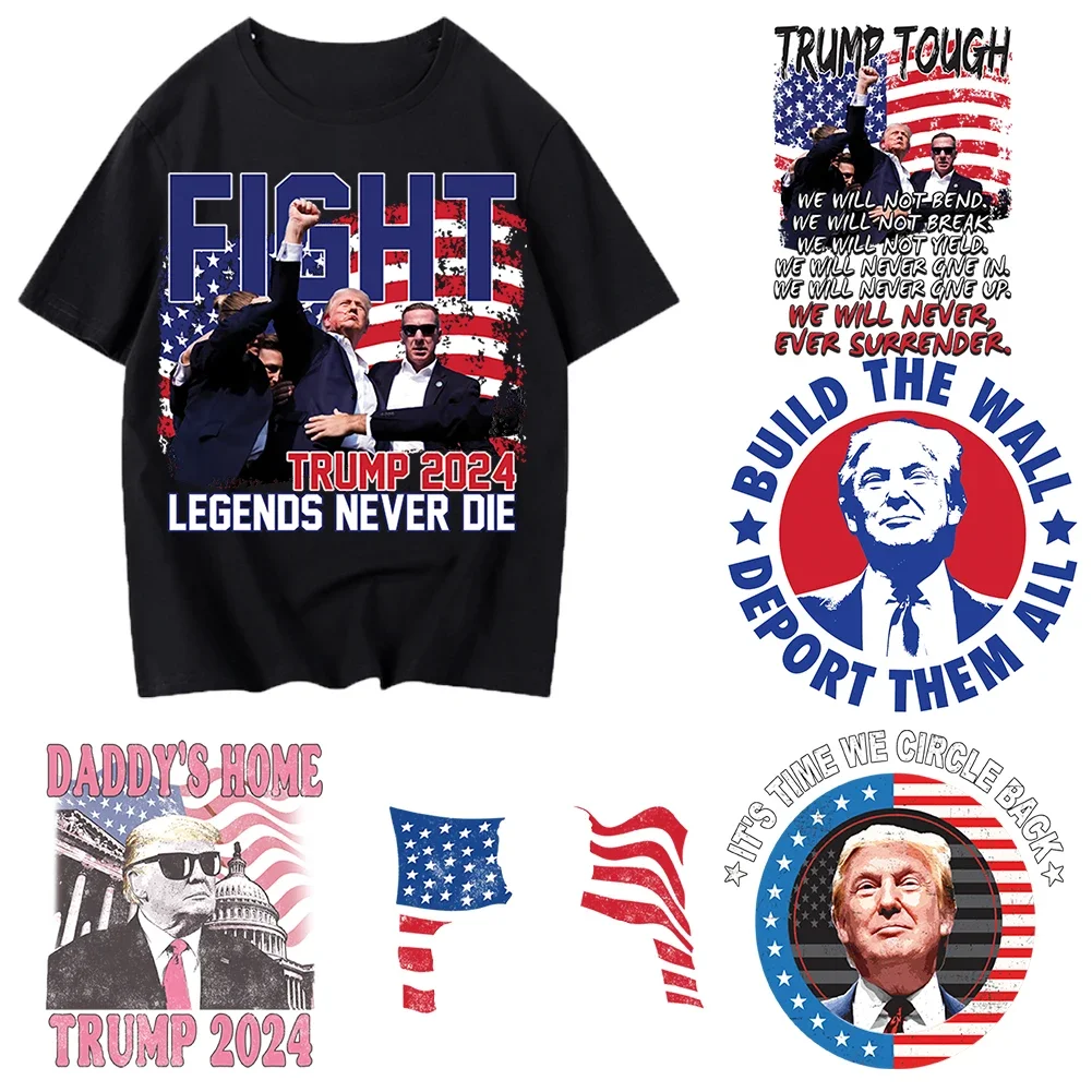 New Donald Trump America Iron On Heat Transfer Stickers For Clothes DTF Pinted Vinyl Thermal Appliques Washable T-Shirt Decal