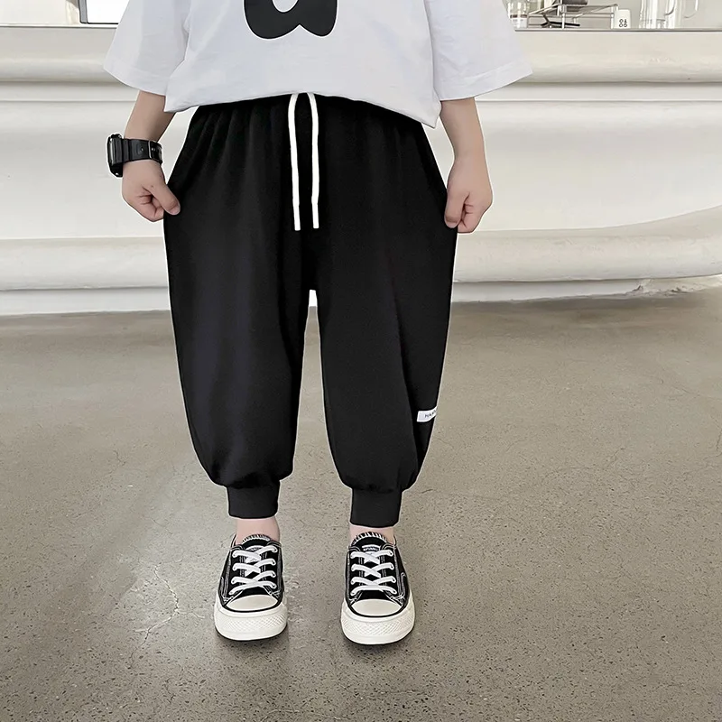 

Children Trousers Boys Girls Cotton Linen Elastic Solid Summer Waist Line Mosquito Repellent Pants Kids Clothing Long Pants