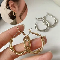 fashion distortion interweave twist metal circle geometric hoop earrings for women accessories retro party earring jewelry