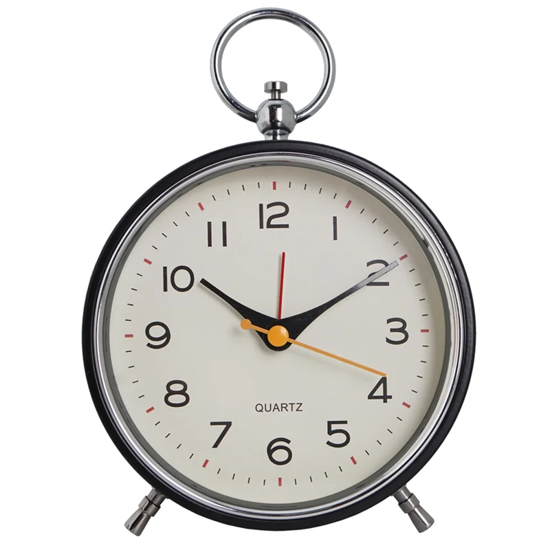 Non Ticking With Snooze Function Round Retro Alarm Clock ,for Bedroom Living Room For Kids Black