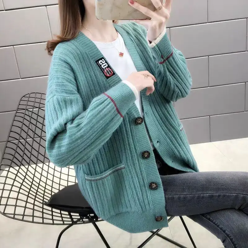 Knitted cardigan ladies sweater short coat autumn and winter new women's lazy wind loose jacket