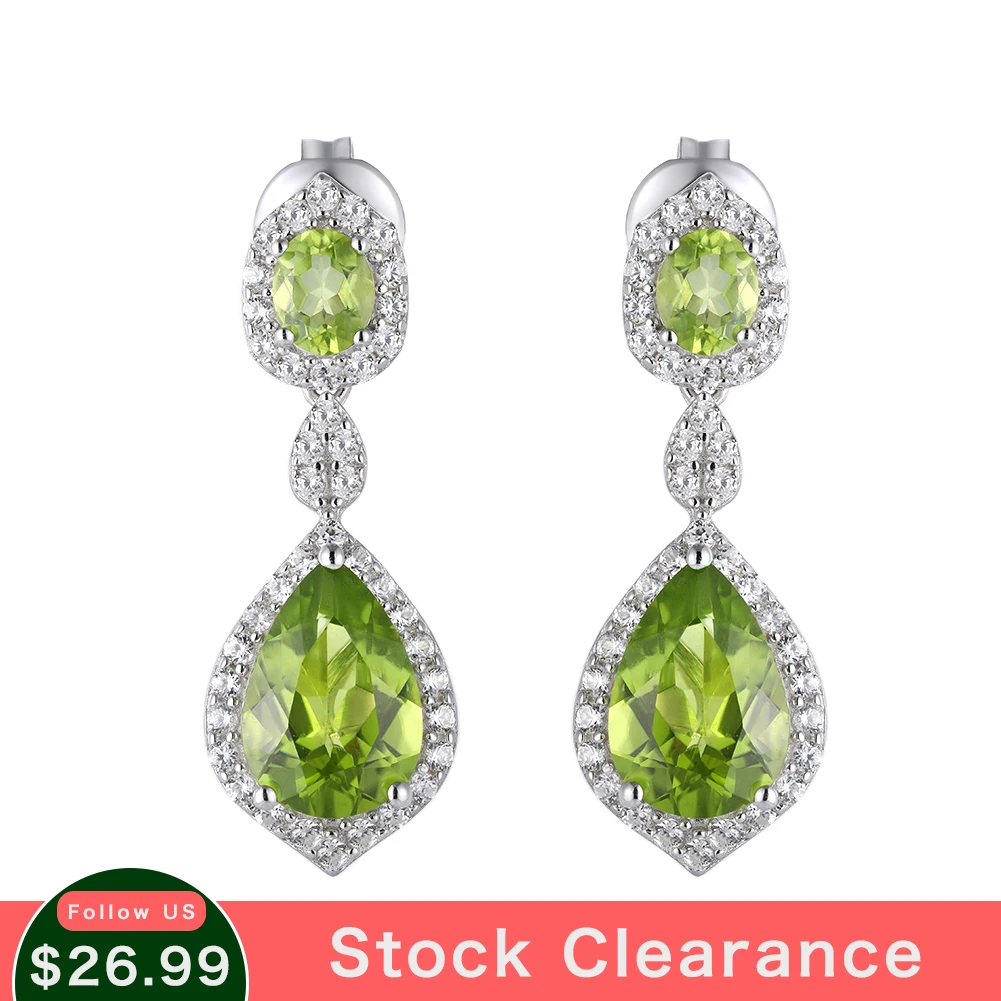 Женские серьги-подвески из серебра 925 пробы с натуральным Перидотом | Украшения и