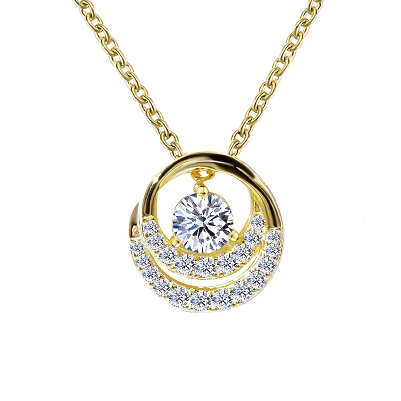 

Gems Women 925 Silver Round Circles Pendant Necklaces Moissanite 5mm DEF Diamonds 18K Yellow Gold Plated Wedding Necklace