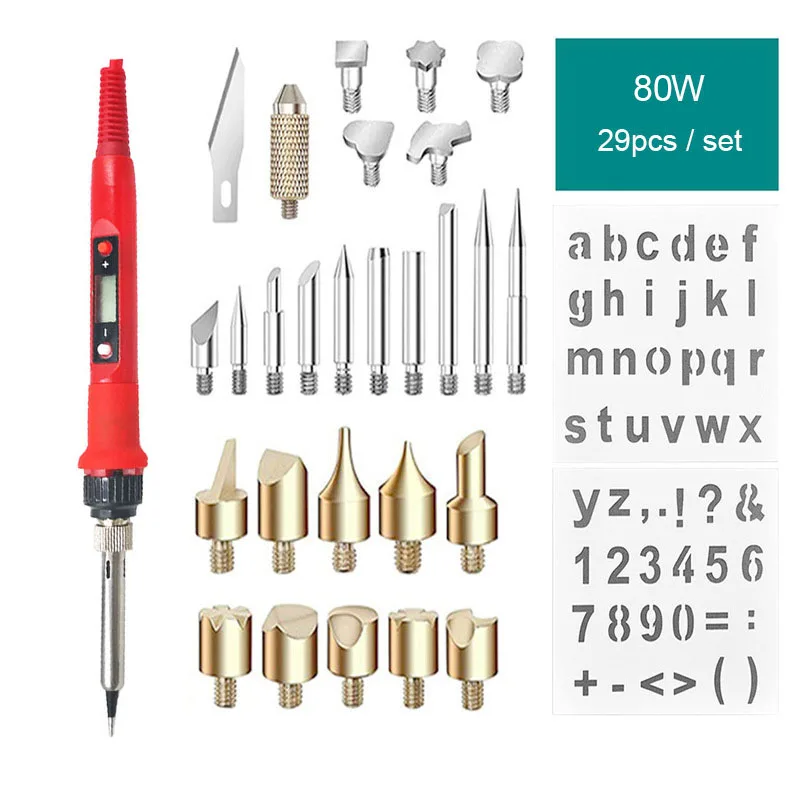 

Профессиональный паяльник с пирографом по дереву, 80 Вт, ЖК-дисплей, горелка для гравировки пирографии, шаблоны ручек для письма по дереву с подогревом