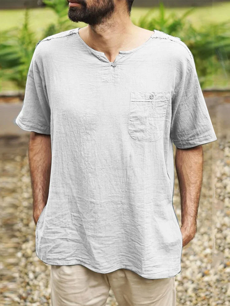 

Винтажные однотонные футболки, топы, мужская хлопковая льняная одежда, повседневные футболки с коротким рукавом и круглым вырезом, мужской ...