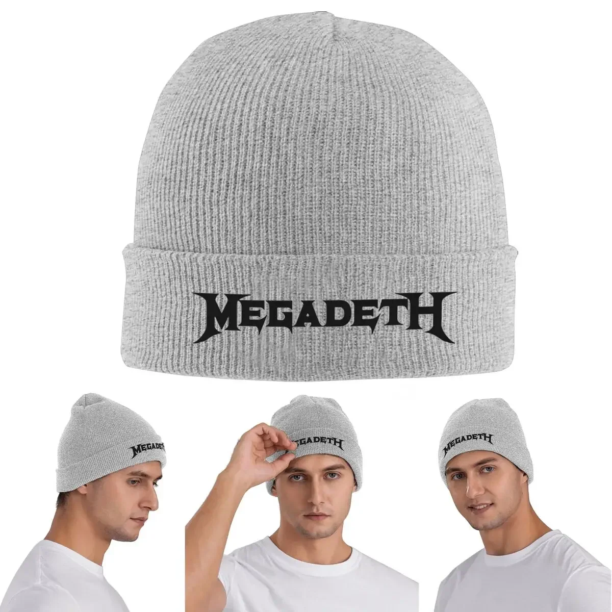Фото Теплая вязаная шапка с логотипом Megadeths, зимняя вязаная шапка с капюшоном, шапочки Skullies, шапки в стиле хип-хоп для унисекс №2