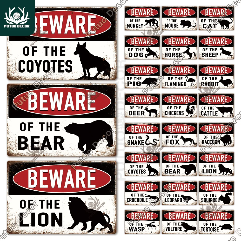 

Putuo Decor Animals Warning Vintage Tin Sign Beware of Danger Metal Plate Wall Decor Scenic Area Outdoor Wild Beast Warning Sign