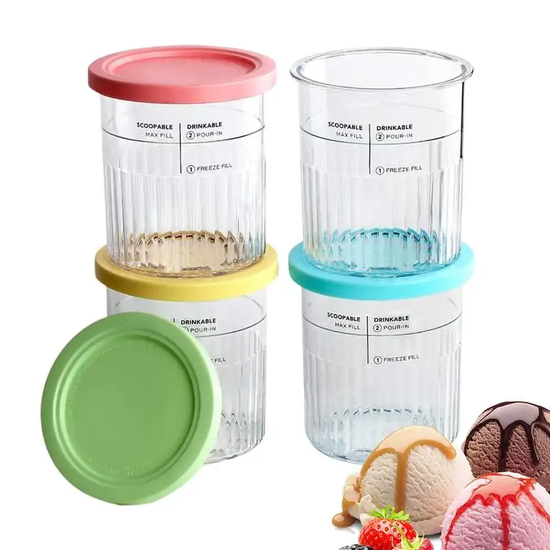 

4Pcs Ice Cream Pints Containers Clear Bottle Ice Cream Maker Replacements Storage Jar For Making And Storing Ice Cream Milkshake