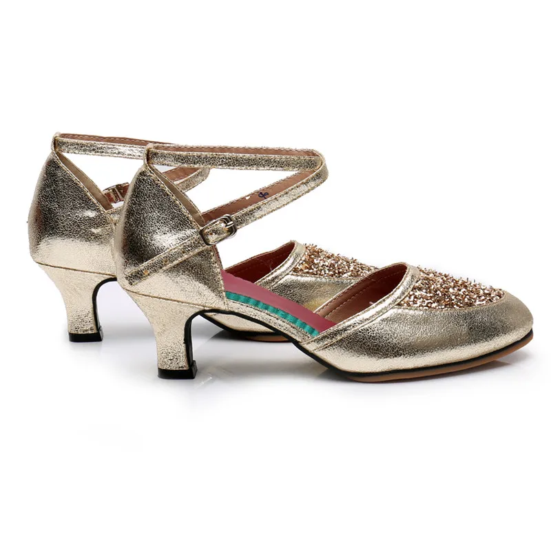 Professional Women Latin Modern dance shoes Ballroom medium high heel dance shoes drill Soft soled Cha cha tango dance shoes