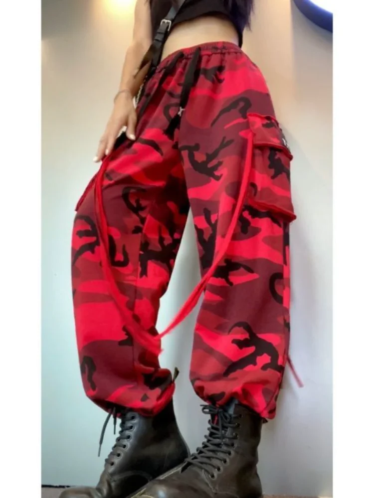 

Hikigawa Chic Fashion Women Vintage Streetwear Camouflage Straight Cargo Pants All Match Summer Loose Casual Trousers Ropa Mujer