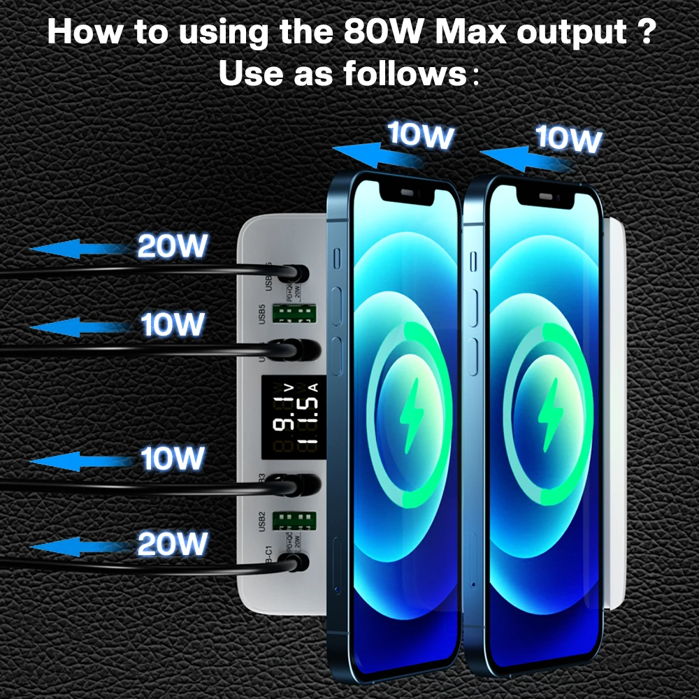 80w dual pd charger dual wireless charger stand quick charge usb phone charger station for iphone 13 xiaomi fast charging hub free global shipping