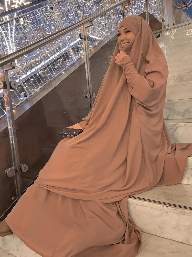 Hooded Muslim Prayers Two Piece Set Women Hijab Dress Dubai Prayer Garment Jilbab Abaya Ramadan Gown Skirt Sets Islamic Clothes