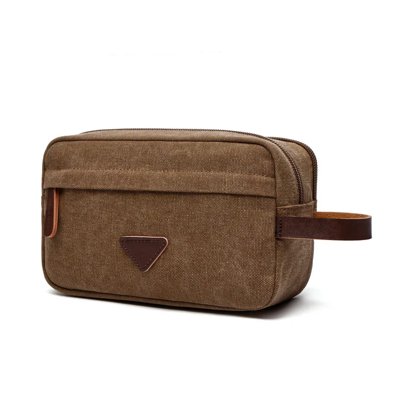 

Portable Wallet Head Case Toiletry Handbags Cosmetic Coin Retro Canvas Cowhide Purse Wrist Key Bag Men Clutch Bag Layer Bags Bag