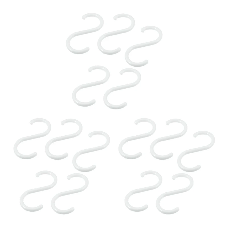 

15 Pcs White Plastic S Shape Hanger Hook For Home Clothing Baskets