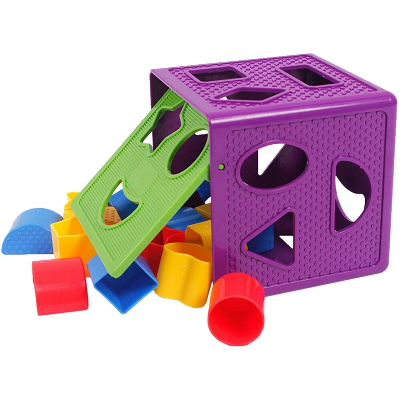 

Square Baby Blocks Shape Sorter Toy Blocks Multi Shapes Color Recognition Toys Box