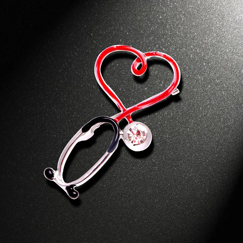 

New Hot Sale Medical Medicine Brooch Pin Stethoscope Electrocardiogram Heart Shaped Pin Nurse Doctor Backpack Lapel Jewelry