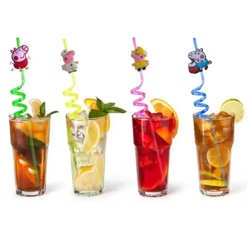 10 шт./компл. аниме персонаж Свинка Пеппа соломинки многоразовые Kawaii Lilo &amp Stitch