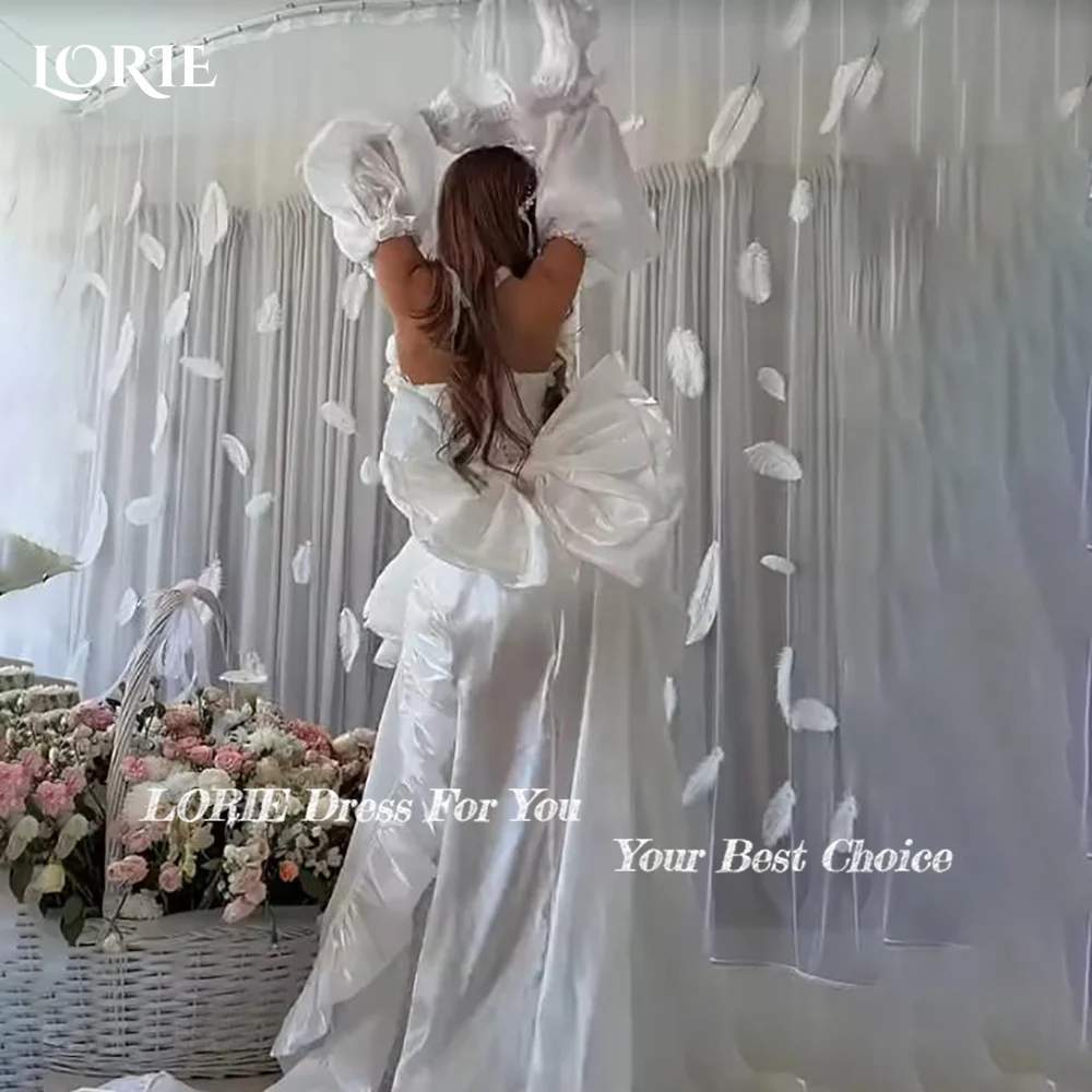 Фото Коктейльные платья LORIE с бантом, мини-платья Hi-Lo, сексуальные вечерние платья с открытыми плечами и пышными рукавами, блестящие платья принцессы, клубные платья, индивидуальный пошив №2